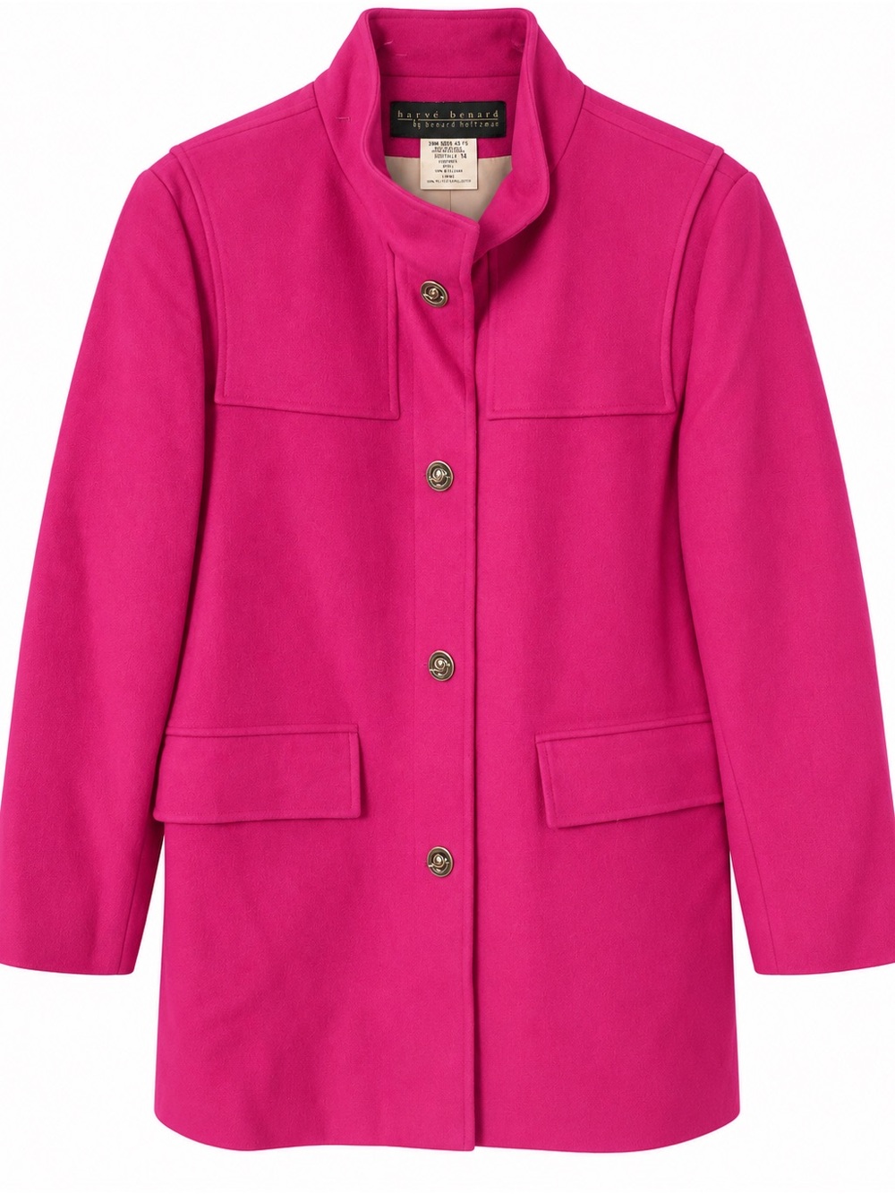 Harve Benard Hot Pink Wool Pea Coat with Stand Collar